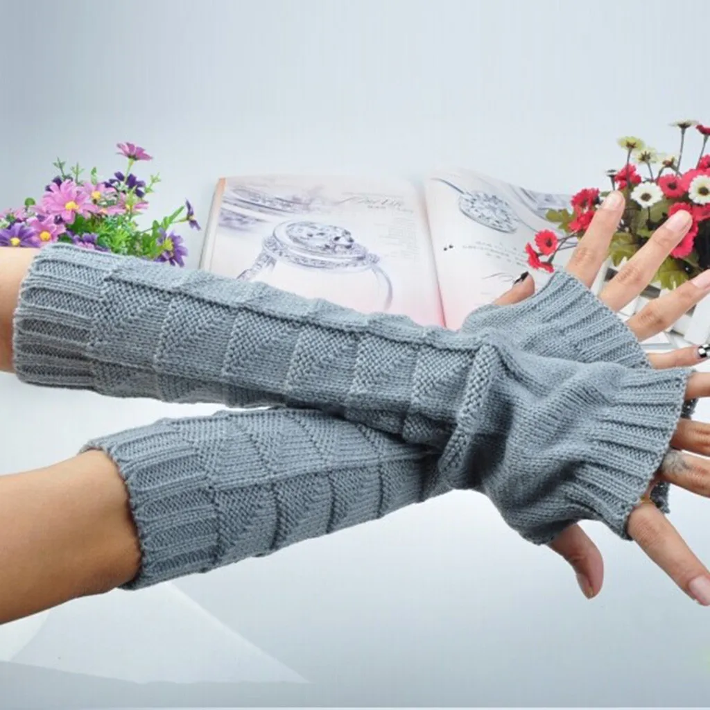 Winter Gloves Women Winter Warm Fingerless Gloves Crochet Thumbhole Knit Wrist Mittens Варежки Перчатки Без Пальцев Dropship#43