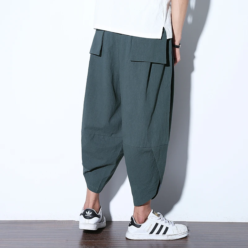 Holiday Man Linen Cropped Cross Pant Trouser Men Casual Wide Leg Bloomers Summer Male Traditional Nepal Thailand Trousers