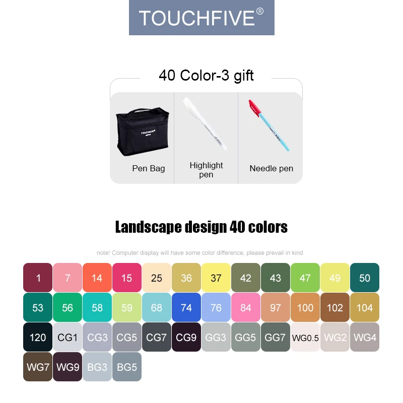 40 landscape design TouchFIVE 20 Вт, 30 Вт/40/60/80/168 Цвет маркер для рисования набор двуглавый на спиртовой основе Эскиз маркер для манги художественные принадлежности - Цвет: 40 landscape design