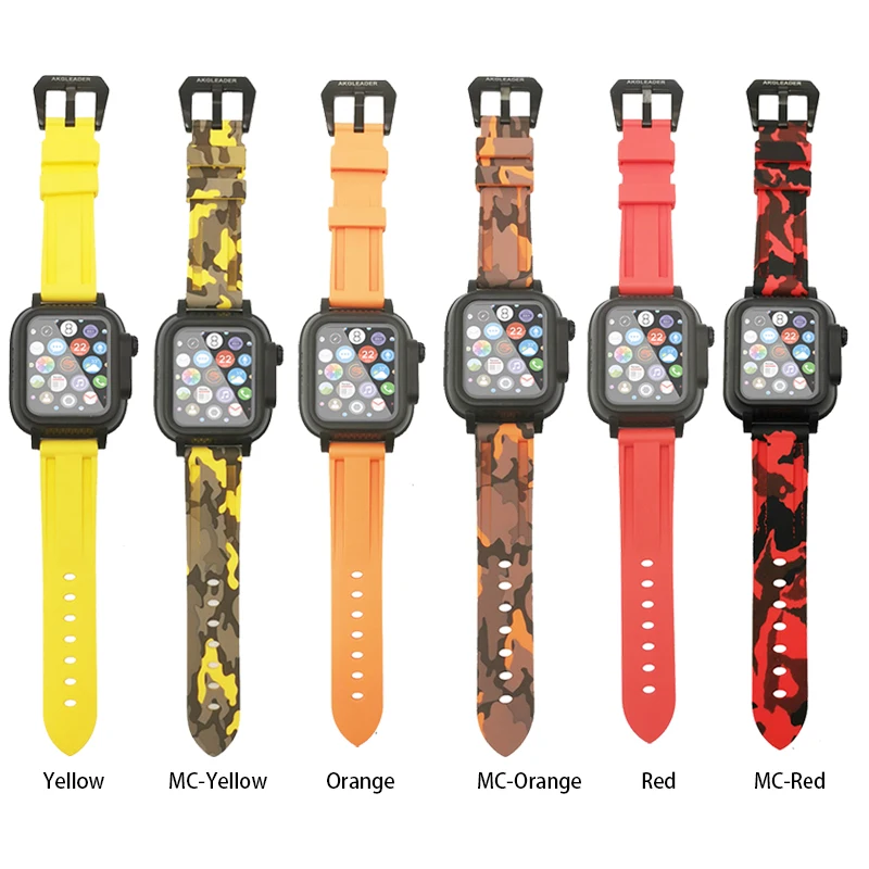 Для Apple Watch Series 5 4 40/44 мм камуфляж каучуковый ремешок IP68 Водонепроницаемый чехол для часов Ремешок для Apple Watch серии 3/2/1 браслет CAMO