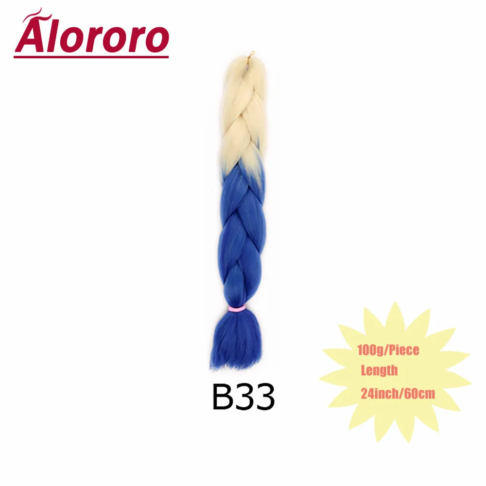 Alororo, 24 дюйма, 100 г, афро-фиолетовый цвет, Омбре, высокотемпературные волосы, коса, синтетические косички, вязанные крючком волосы, огромные косички для наращивания волос - Цвет: B33