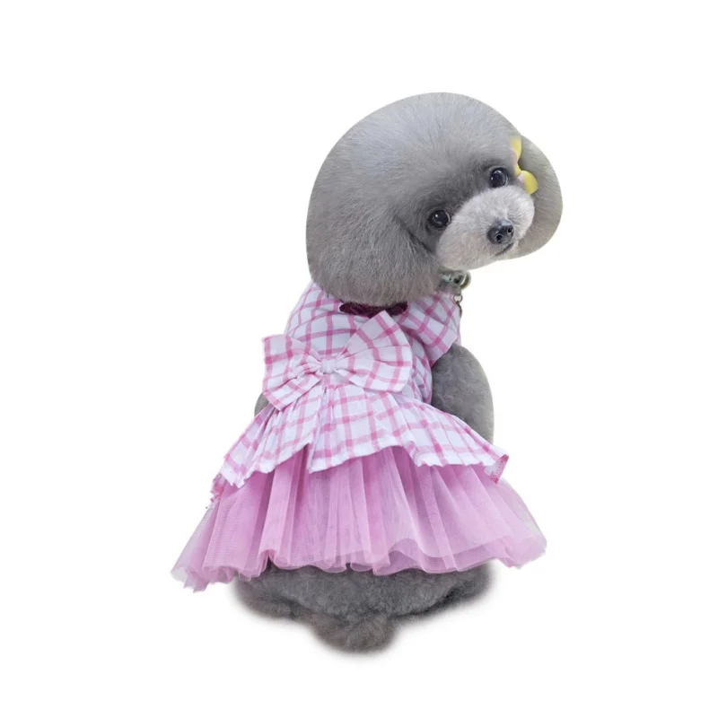 

Bow Plaid Lace Princess Tutu Ballet Dress Puppy Party Skirt Pet Dogs Cats Summer Clothes For Small Dogs Supplies Outerwear x