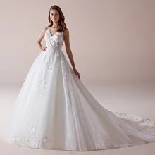 White Luxury Wedding Dress Long Sleeve Lace Ball Gown O-neck 3D Flower Bridal Dresses Court Train Custom Made Wedding Gown