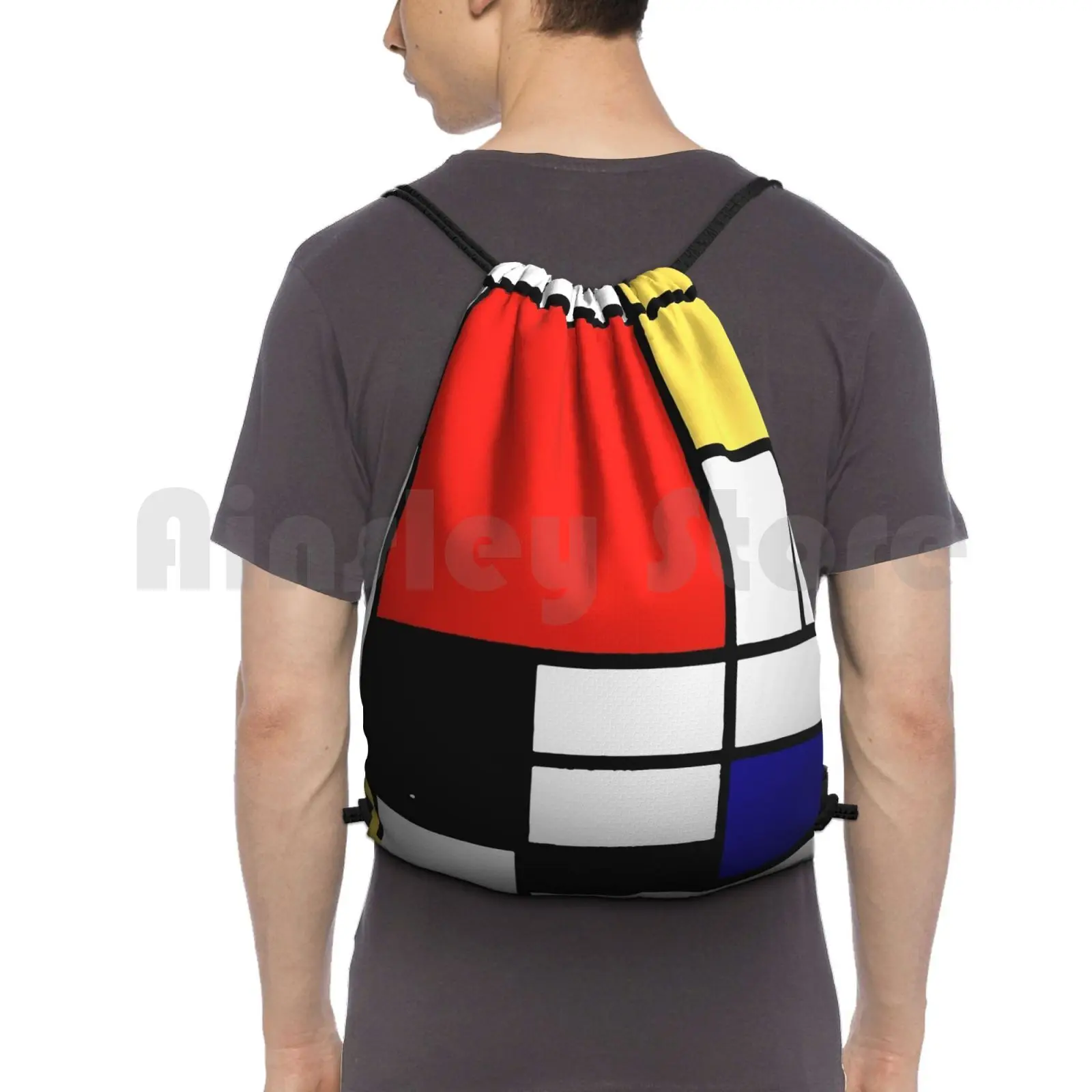 

Mondrian Backpack Drawstring Bags Gym Bag Waterproof Mondrian Geometric Primary Colours Artistic Minimalist Colorful