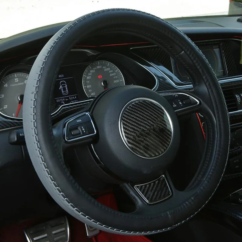 Fashion Embossing Sport Style Contrast Color Non-slip Sweat Good Breathable PU Leatherette 15 Inch Car Steering Wheel Cover