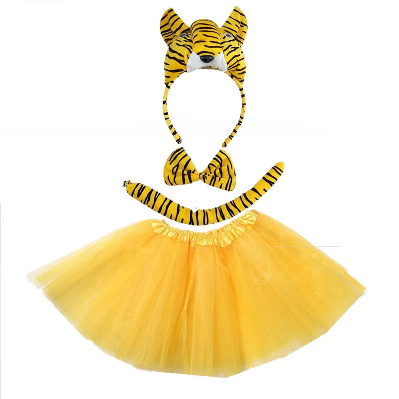 

Animal 3D Tiger Girl Cosplay Headband Tutu Skirt Tie Tail Set Kids Children Party Props Costume Christmas Halloween