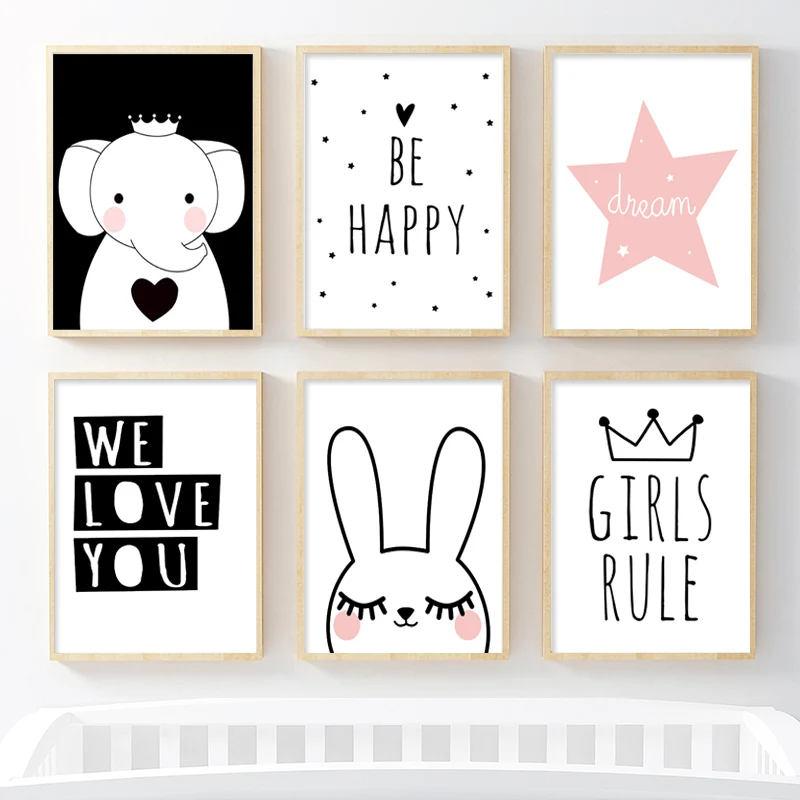 

Cute Cartoon Elephant Rabbit Baby Nursery Wall Art Canvas Posters Print Painting Nordic Kids Decoration Picture Bedroom Decor