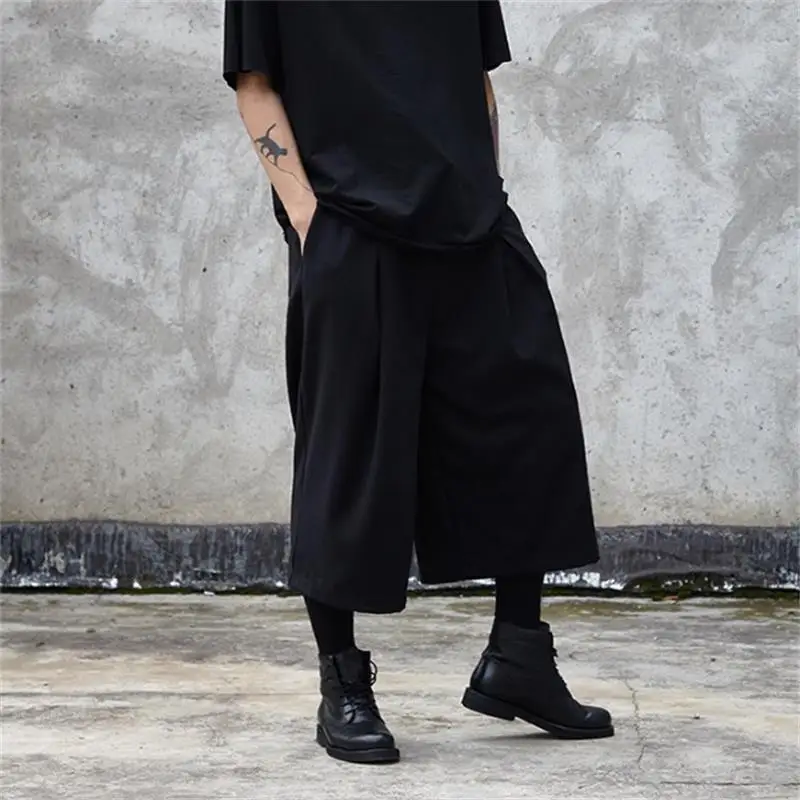 Men's eight trousers spring/summer new Yamamoto Black trend loose men's bell-bottom trousers wide leg trousers men's culottes