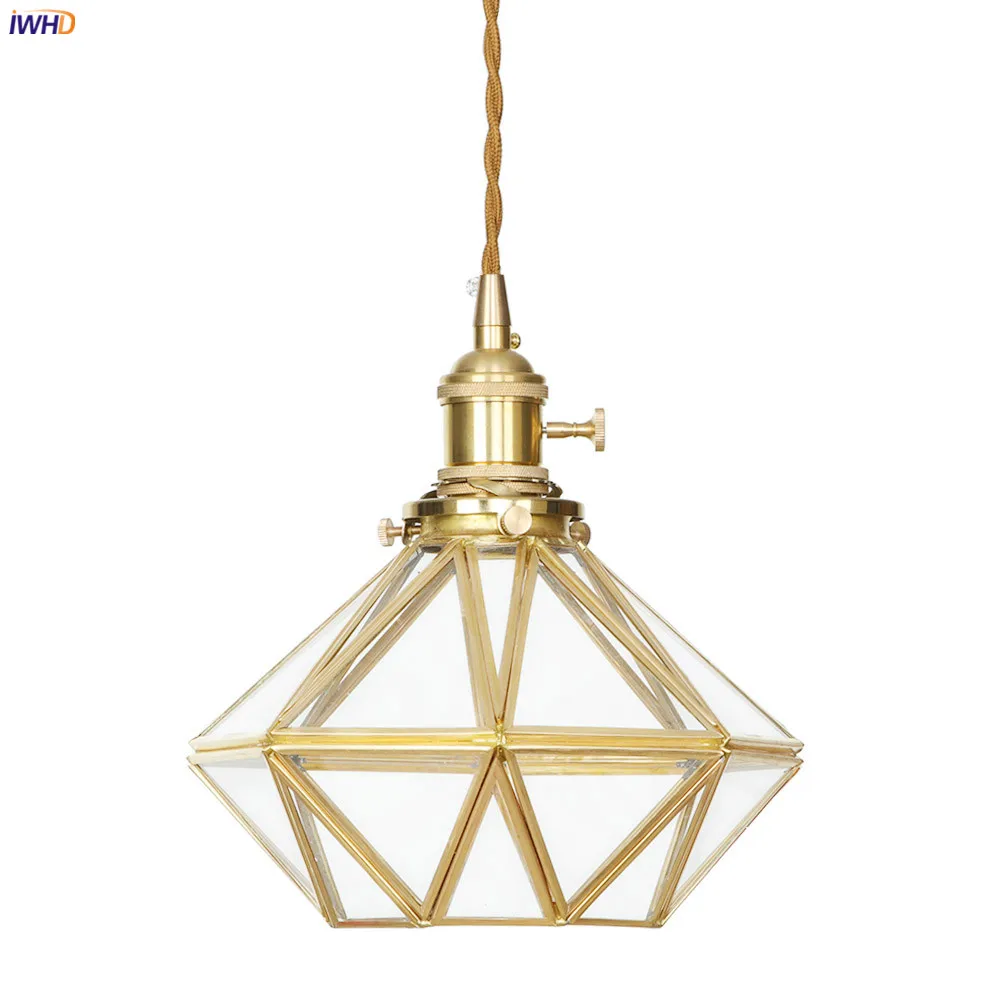 

IWHD New Diamond Shade LED Pendant Light Kitchen Cafe Bar Living Room Glass Nordic Style Modern Pendant Lamp Hanglamp Lighting
