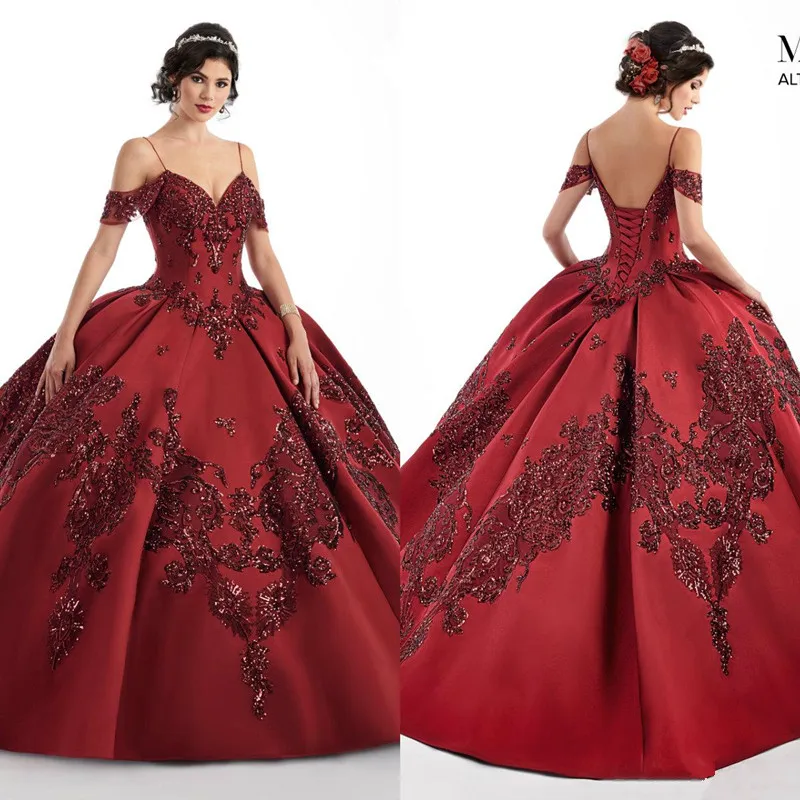Bourgondië Puffy Rok Quinceanera Jurken 2020 Plus Size Off Shoulder Sparkly Lace Pailletten Applique Prinses Vestido De Festa Bourgondië Puffy Rok Quinceanera Jurken 2020 Plus Size Off Shoulder Sparkly Lace Pailletten Applique Prinses Vestido De Festa