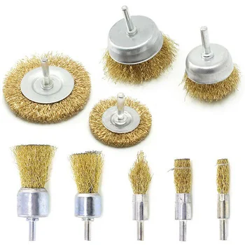 

9pcs Brass Wire Cup Brush Wheel Set Shank Debris Cleaning Removal Brushes Workshop Equipment Power Tools