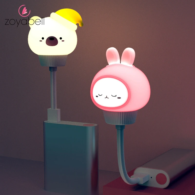 LED Night Light Cartoon Mini USB Animals Head Rabbit Bear Nightlight Lamp For Children Kids Living Room Bedroom Lighting | Лампы и