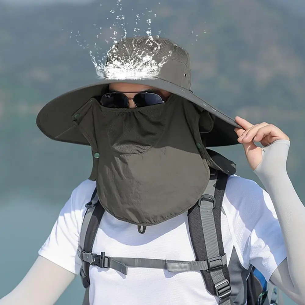 Outdoor Flap Cap Wide Brim Sunshade Windproof Quick Drying Face Mask Ear Neck Cover Fisherman Bucket Hat