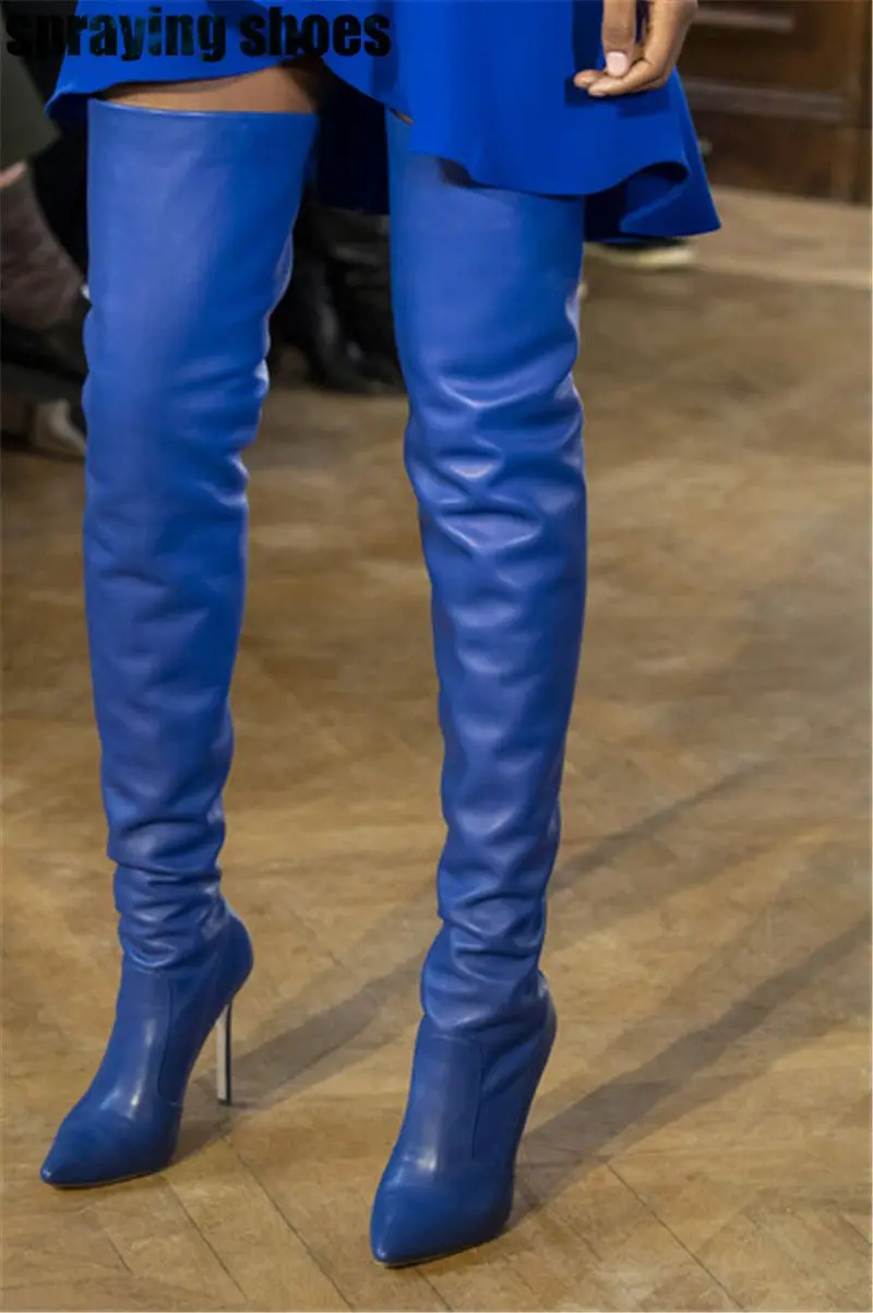 blue thigh high boots