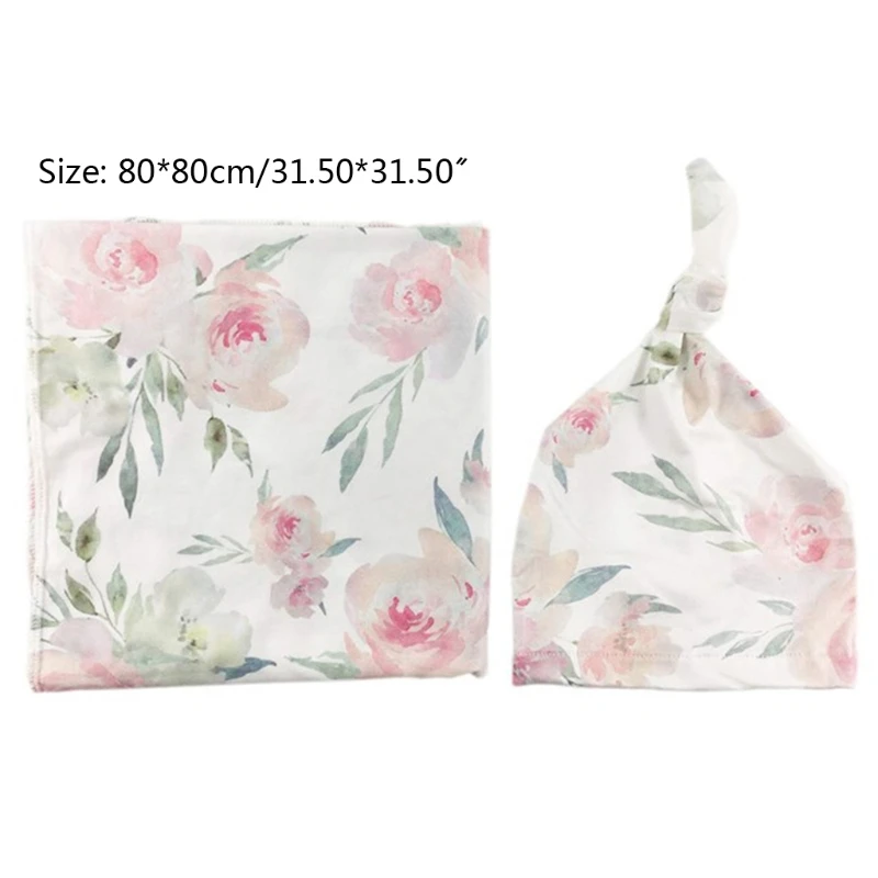 2 Pcs Newborn Floral Swaddle Wrap+ Headband Set Baby Cotton Receiving Blanket X5XE | Мать и ребенок
