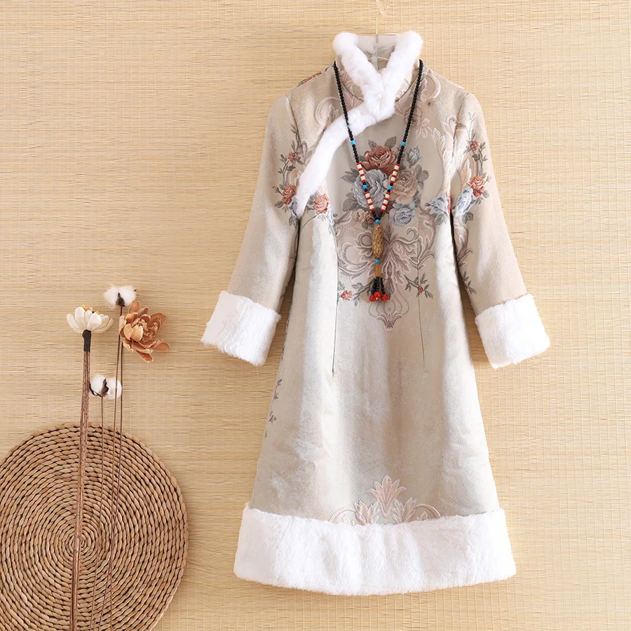

Embro Mill autumn winter Women midi coat top Chinese Style Retro Jacquard elegant Loose lady warm trench coat female S-2XL