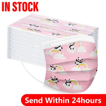 

50pcs Child Kids Disposable Face Masks 3 Layer Anti-dust Pollution Masks Fabric Meltblown Dustproof Cartoon Dog Cat Mask
