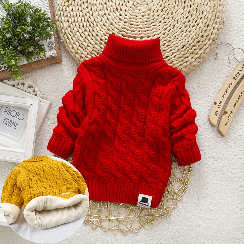 CYSINCOS/однотонная зимняя одежда с плюшевой подкладкой для мальчиков и девочек; плотные трикотажные рубашки с высоким воротником; Однотонный пуловер с высоким воротником; Пушистый свитер