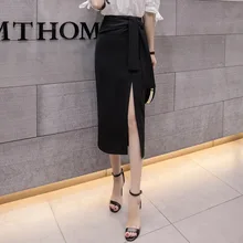 Модная женская одежда средней и длинной длины с разрезом ягодиц с новым рисунком Женская юбка с высокой талией