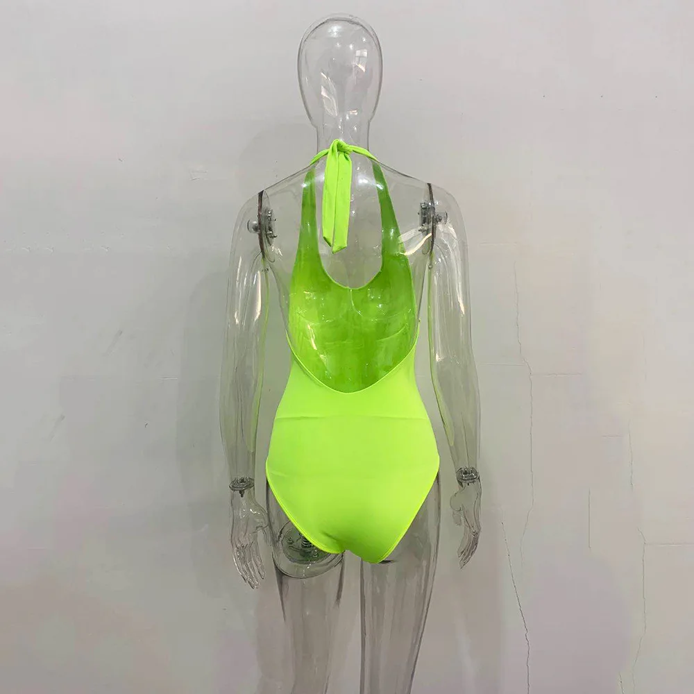 backless bodysuit Shestyle Solid Backless V Neck Beachwear 2020 Summer Halter Neon 5 Colors Plain Strap Sexy Bodysuit Women Dropshipping satin bodysuit