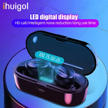

ihuigol Mini TWS Bluetooth Earphone with Microphone Charging Box Sport Waterproof Headsets HD Stereo Touch Control Music Earbuds