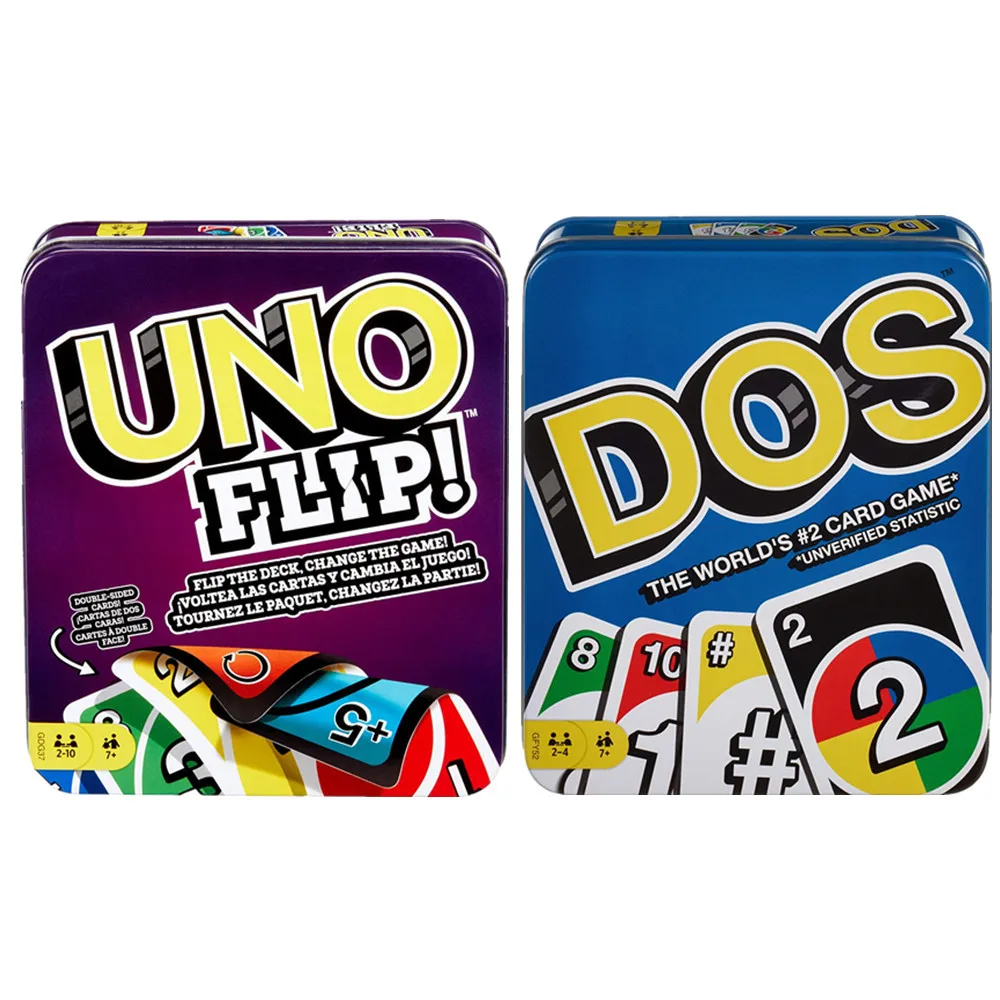 Mattel Игра UNO : Flip & Dos Tin забавная настольная игра многопользовательская карточные
