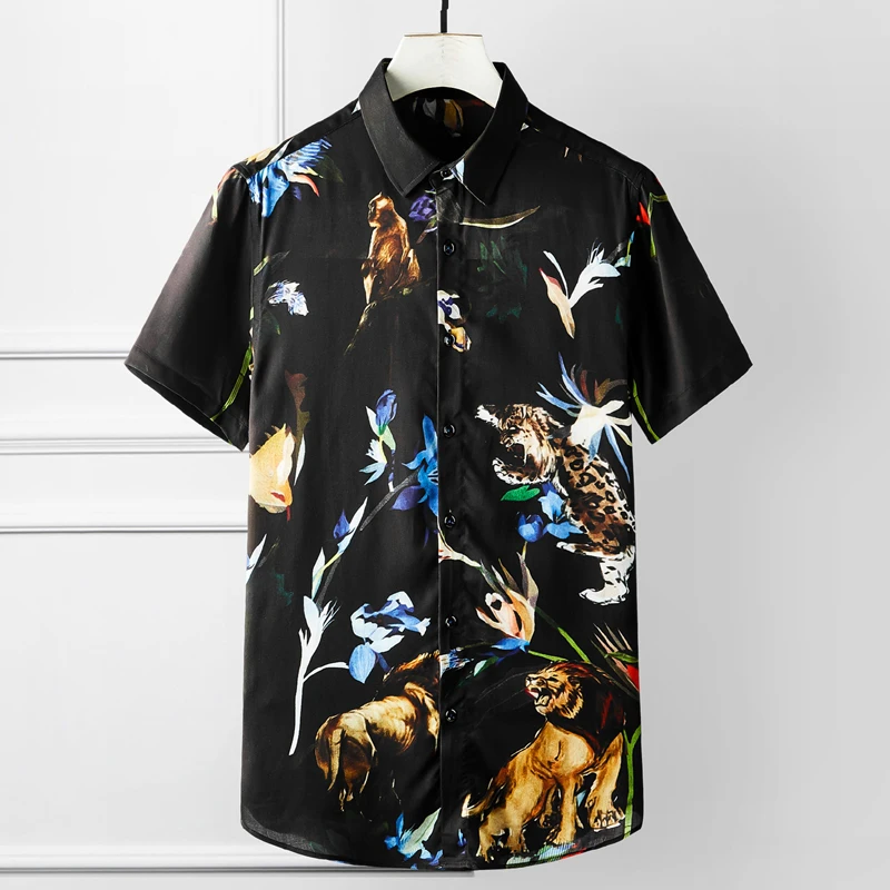 Большие размеры 4XL 3XL мужская летняя рубашка Модная рубашка с короткими рукавами и принтом Chemise homme высокое качество деловые мужские рубашки