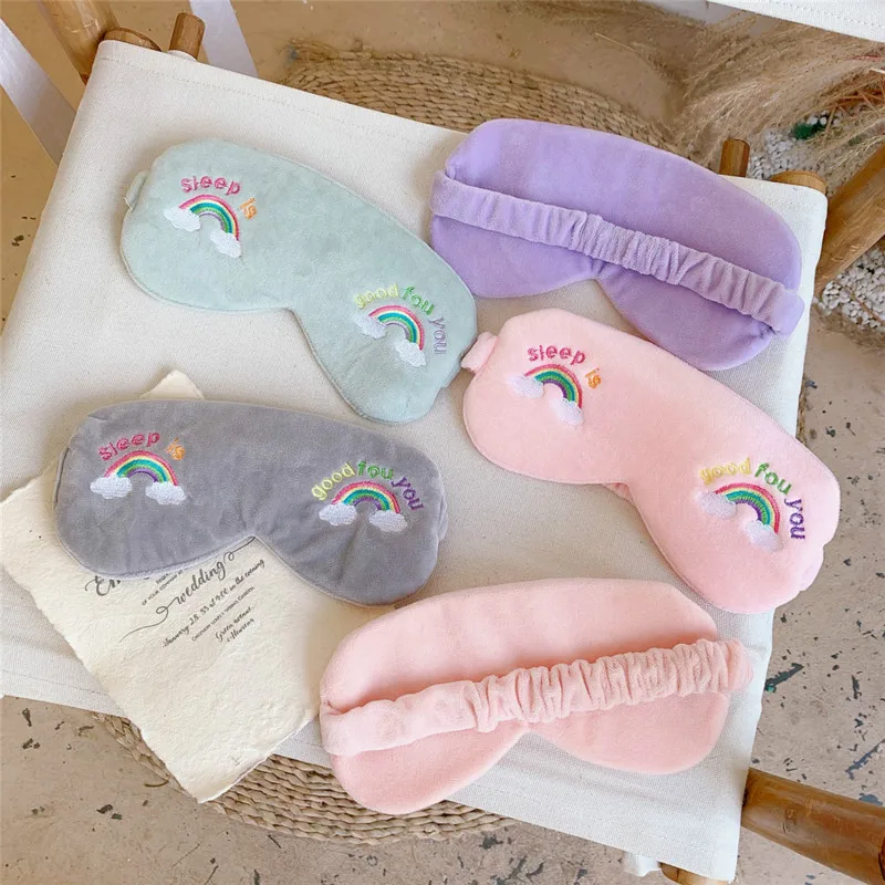 

Plush Eye Cover Sleep Mask Eyepatch Bandage Creative Travel Relax Blindfold Embroidery rainbow unicorn Cartoon Nap Soft EyeShade