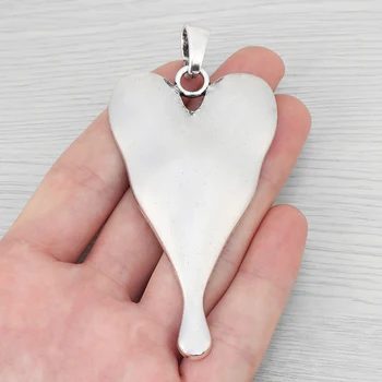 

5 x Silver Plated Large Hammered Heart Charms Pendants for Necklace Jewelry Making Findings 92x45mm