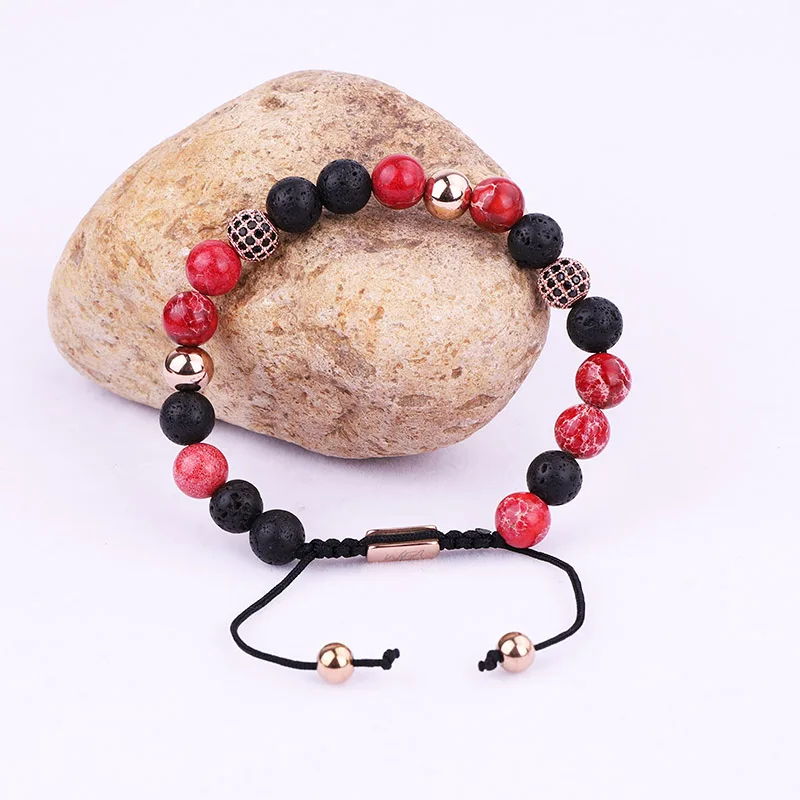 New Fashion Natural Stone Red Imperial Stone CZ Ball Bead Braided Bracelet Women Men - Image 6