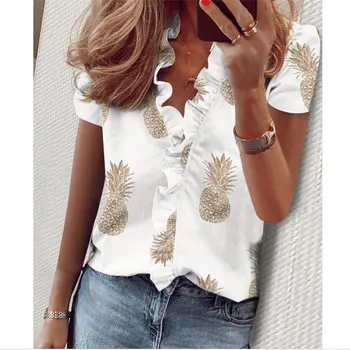 

2020 Summer Short Sleeve Women Clothes Fashion Printed Pineapple Flowers Shirt for Girls Casual Women Shirt Drop Shipping M770