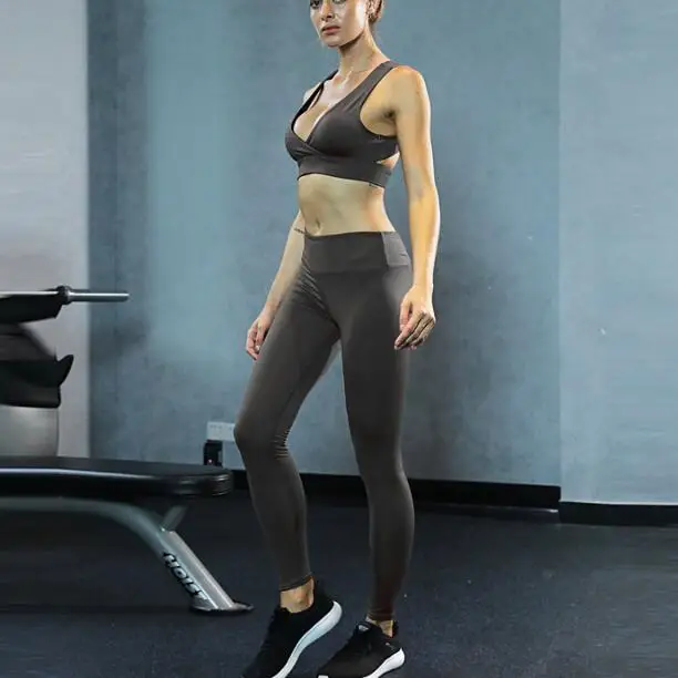 CB21 grey Комплект из 2 предметов, тренировочная одежда для женщин, спортивный комплект с бюстгальтером и леггинсами, спортивная одежда для женщин, одежда для спортзала, комплект для занятий йогой - Цвет: CB21 grey