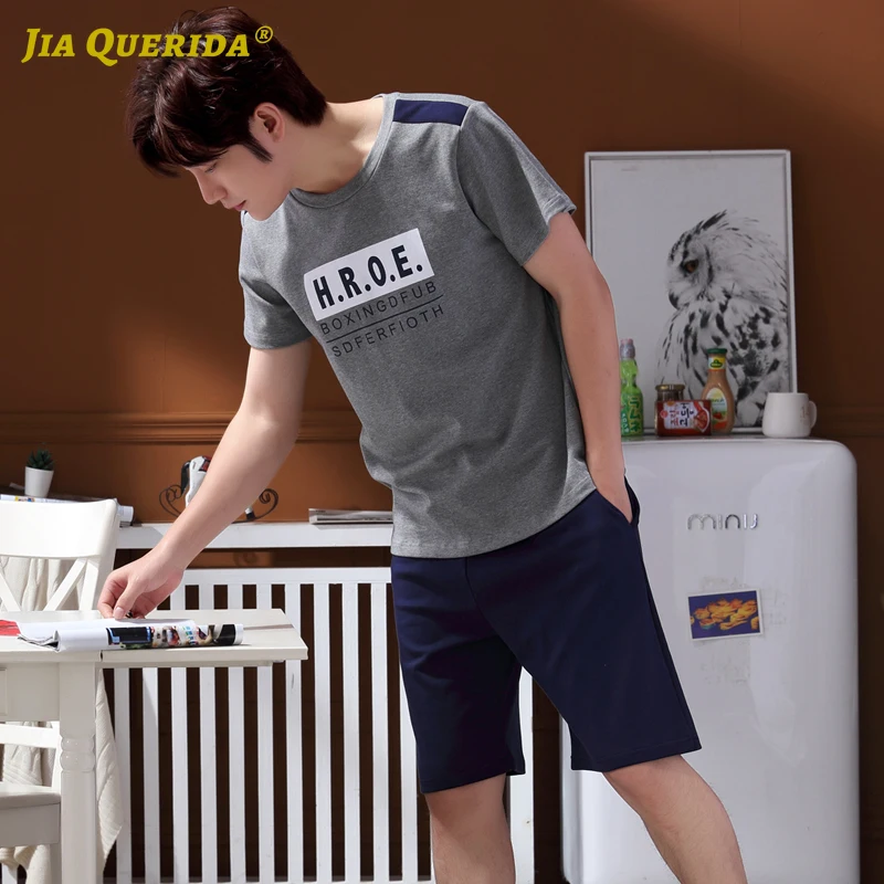 Crew Neck New Smart Casual Pajama Men Homesuit Homeclothes Fashion Style Short Sleeve Short Pants Men Pijama Mens Pajama Set
