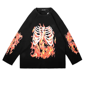

Women Men Causal Long Sleeve Shirt Harajuku Flame Printed Graphic Tees 2020 New High Street Hip-hop T Shirts Cotton Spandex
