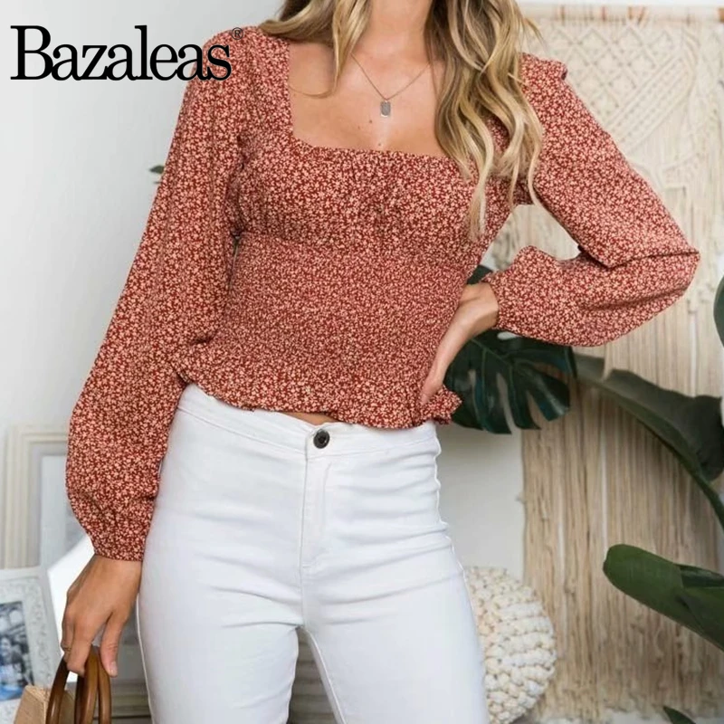 Шикарная блузка Bazaleas с длинным рукавом Женская мода 2019 модная эластичным поясом