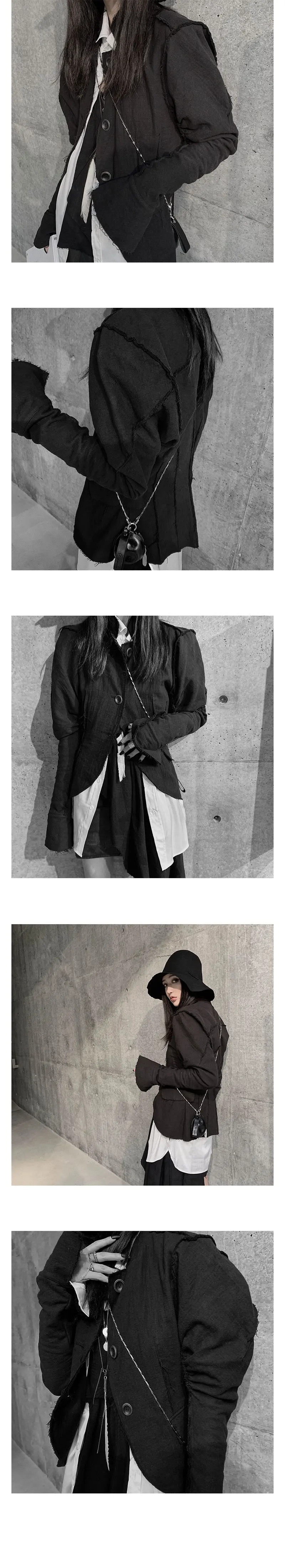 Дизайн, пальто и куртки в стиле Корта, женская уличная одежда черного цвета, короткая женская одежда из хлопка и льна, DMY2442