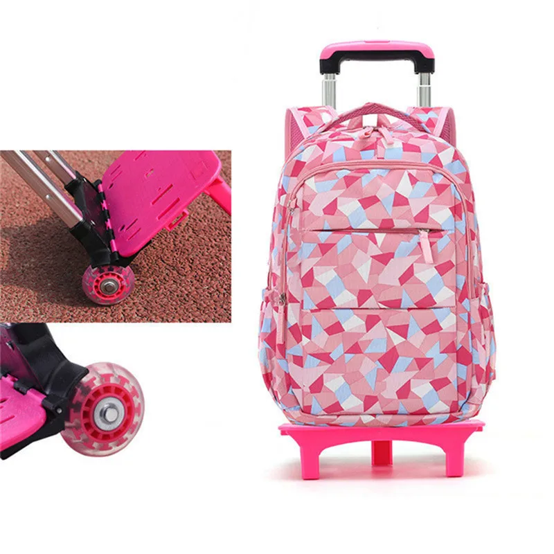 2 wheels pink Рюкзак для детей, школьные сумки, 2/6 колеса, съемная тележка, школьные сумки для девочек и мальчиков, водонепроницаемая Детская сумка для книг - Цвет: 2 wheels pink