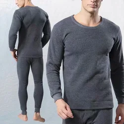 Puimentiua Winter Long Johns Men Thermal Underwear Sets Thin Fleece Solid Color Keep Warm Sauna Men Home Clothes Pajamas Set