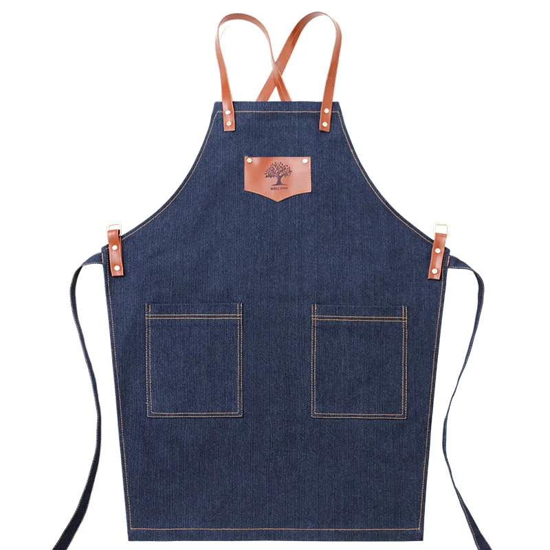 Denim apron custom logo Korean fashion Chinese restaurant with the same work clothes printing barista tea shop men and women