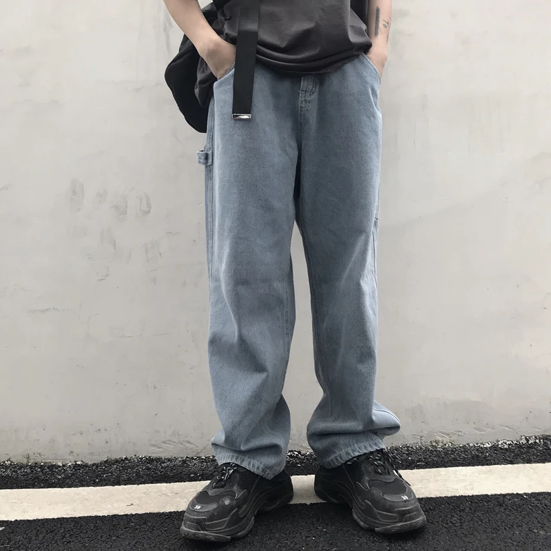 Джинсы женские корейские ins Harajuku винтажные прямые брюки осенние модные свободные с высокой талией уличные повседневные женские широкие брюки
