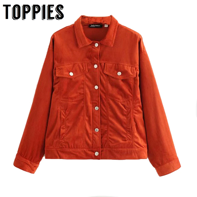 

Vintage Orange Corduroy Jacket Loose Button Coat 2019 Fall Short Jacket Women Streetwear Chaquetas Mujer