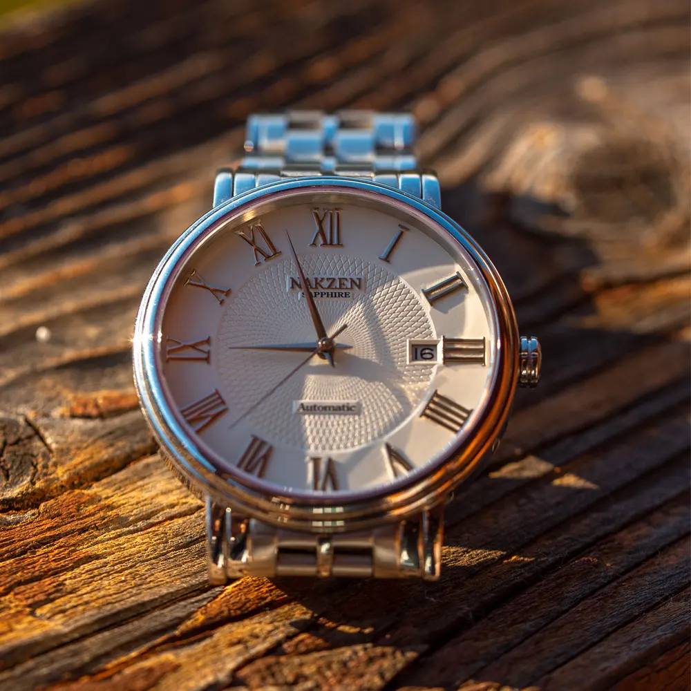 Ceny NAKZEN mężczyźni klasyczne automatyczne mechaniczne zegarki marki luksusowe człowiek ze stali nierdzewnej zegarek zegar Relogio Masculino Miyota 9015