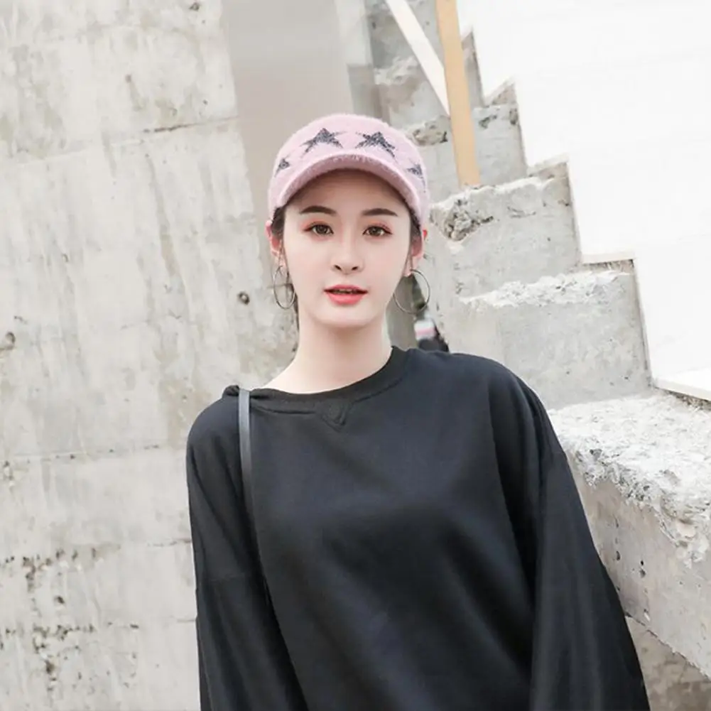 Women Autumn Winter Baseball Cap Solid Color Knitting Hollow Top Hat Warm Cap for Outdoor Sports