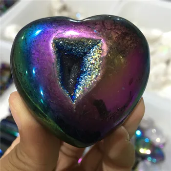 

natural Electroplated heart geode purple flame aura quartz crystal specimen