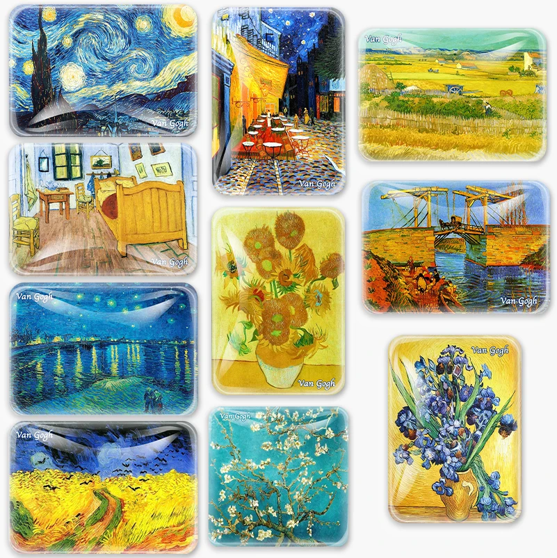 

Van Gogh Oil Painting Sunflower Starry Sky Fridge Magnet glass Refrigerator Magnetic Stickers Home Decor collection gifts