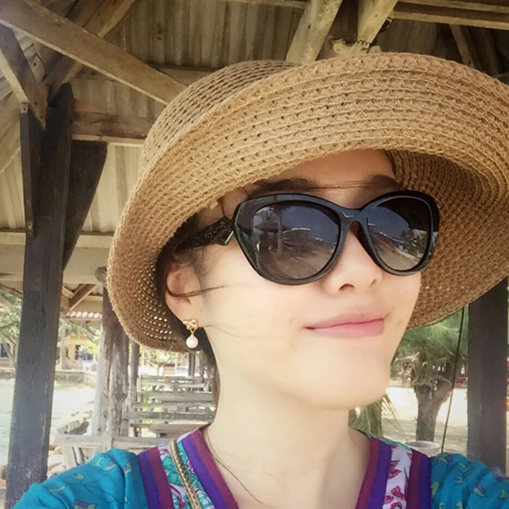 Женские пляжные элегантные широкие шляпки с бантом на плоской подошве, Корейская стильная соломенная шляпа, складная Солнцезащитная