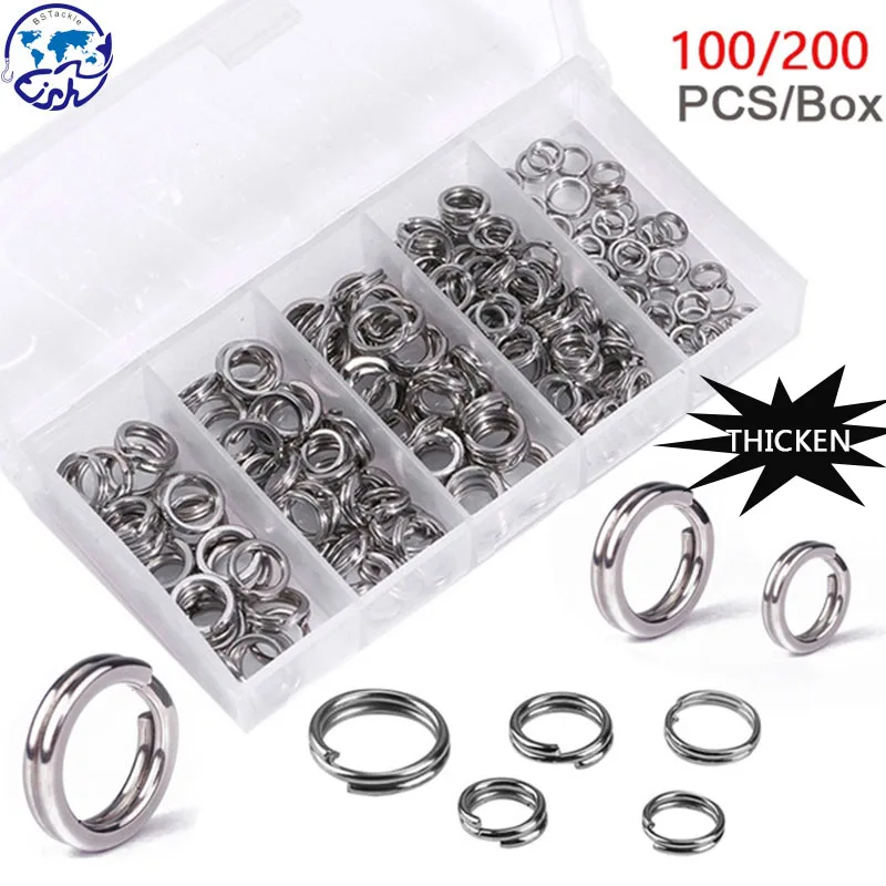 

100/200PCS Stainless Steel Fishing Ring Thicken Split Double Ring Connector With Upgrade Box Fishing Accessories