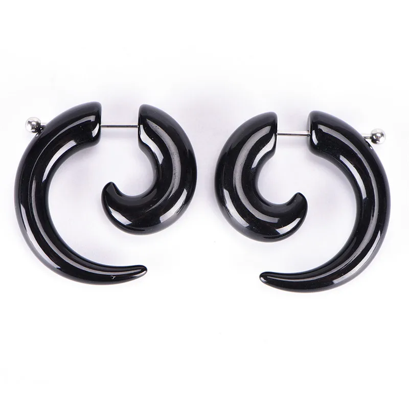 

1 Pair Black Color Bull Horn Snails Shape Stainless Steel Stud Earring Punk For Men Women Jewelry Piercing Ear Plugs