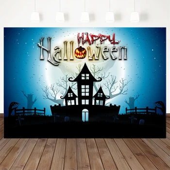 

Happy Halloween Photo Background for Photography Magic House Tree Crow Backdrop Pumpkin Ghost Demon Backdrops for Halloween