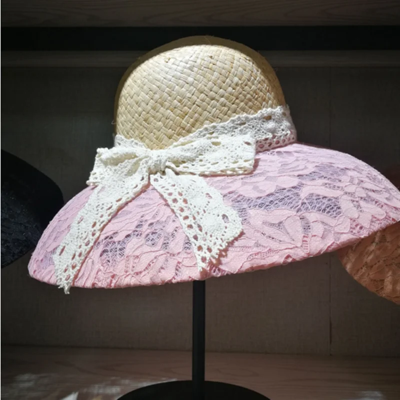 

Summer New Floppy Lace Hat Big Wide Brim Sun Hat Women Kentucky Derby Church Party Wedding Beach Hat